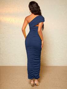 SHEIN BAE 單肩褶邊緊身洋裝