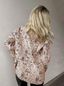 SHEIN Essnce Camisa con estampado de hombros caídos - Multicolor - Ver 2