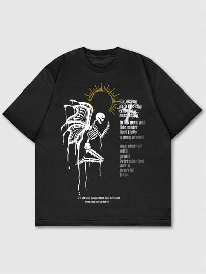 Goth Guys Slogan & Skull Print Tee