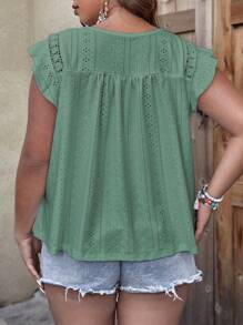 SHEIN LUNE Áo thun Plus size Xù Tranh thêu màu trơn Giải trí - màu xanh lá - Xem 2