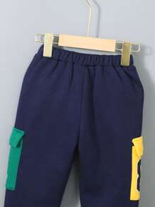 SHEIN Young Boy Letter Graphic Colorblock Sweatshirt & Sweatpants - Multicolor - View 5