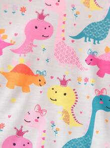 SHEIN 小女童卡通圖案T恤連衣裙 - 彩色 - 查看 5