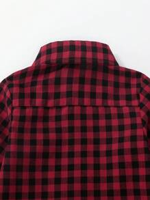 SHEIN Young Boy Gingham Print Button Up Shirt Chic Outfits For Autumn/Winter - Burgundy - View 5