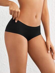 Leisure Extremely Stretchy & Smooth Seamless Elastic Waist Low Rise Boyshorts-Black - Black - View 4