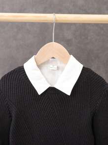 SHEIN Chico preadolescente Jersey unicolor tejido de canalé sin camisa