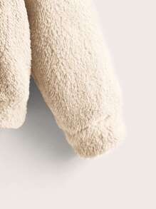 SHEIN LUNE Drop Shoulder Drawstring Hooded Teddy Jacket - Camel - View 3