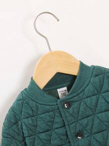 SHEIN Baby Boy Solid Button Front Bomber Jacket & Pants Without Tee - Dark Green - View 4