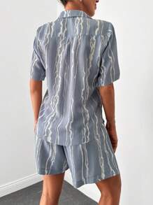 RueChic Graphic Print Shirt & Shorts - Grey - View 2