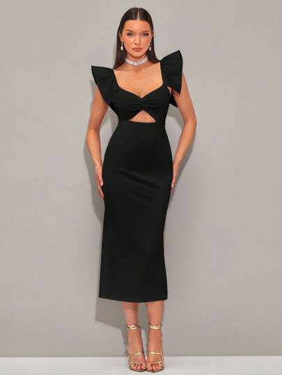 SHEIN BAE Vestido girante delantero ribete con fruncido con abertura con abertura trasera