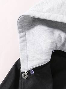 SHEIN Tween Boy Letter Graphic Striped Trim Jacket With Detachable Hood Without Tee - Black - View 6