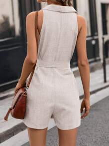 SHEIN LUNE Button Front Belted Romper - Apricot - View 2