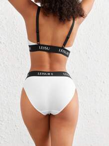 Ocili Leisure Smooth & Comfy Waist Letter Tape Bra And Brief Set - White - View 2