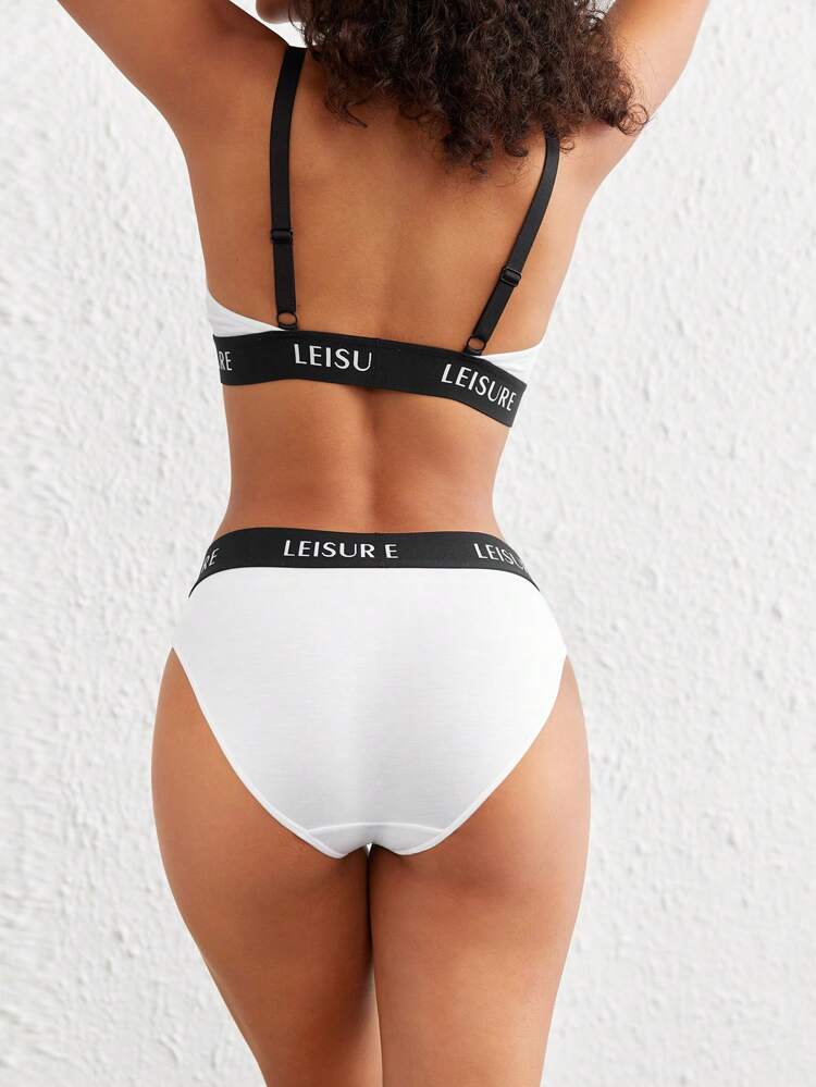 Leisure Smooth & Comfy Waist Letter Tape Bra And Brief Set