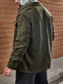 Manfinity Homme Lỏng lẻo phù hợp Nam Ngực đơn Áo khoác Với Túi có nắp - xanh quân đội - Xem 4