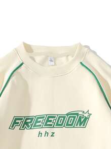 Sudadera con mangas raglán y gráfico de letras para hombre, para otoño - Beis - Ver 4