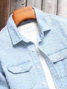 Manfinity LEGND Men Flap Pocket Denim Shirt Without Tee - Light Wash - View 6