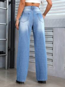 SHEIN ICON Rách Quần legging thẳng - Rửa nhẹ - Xem 2