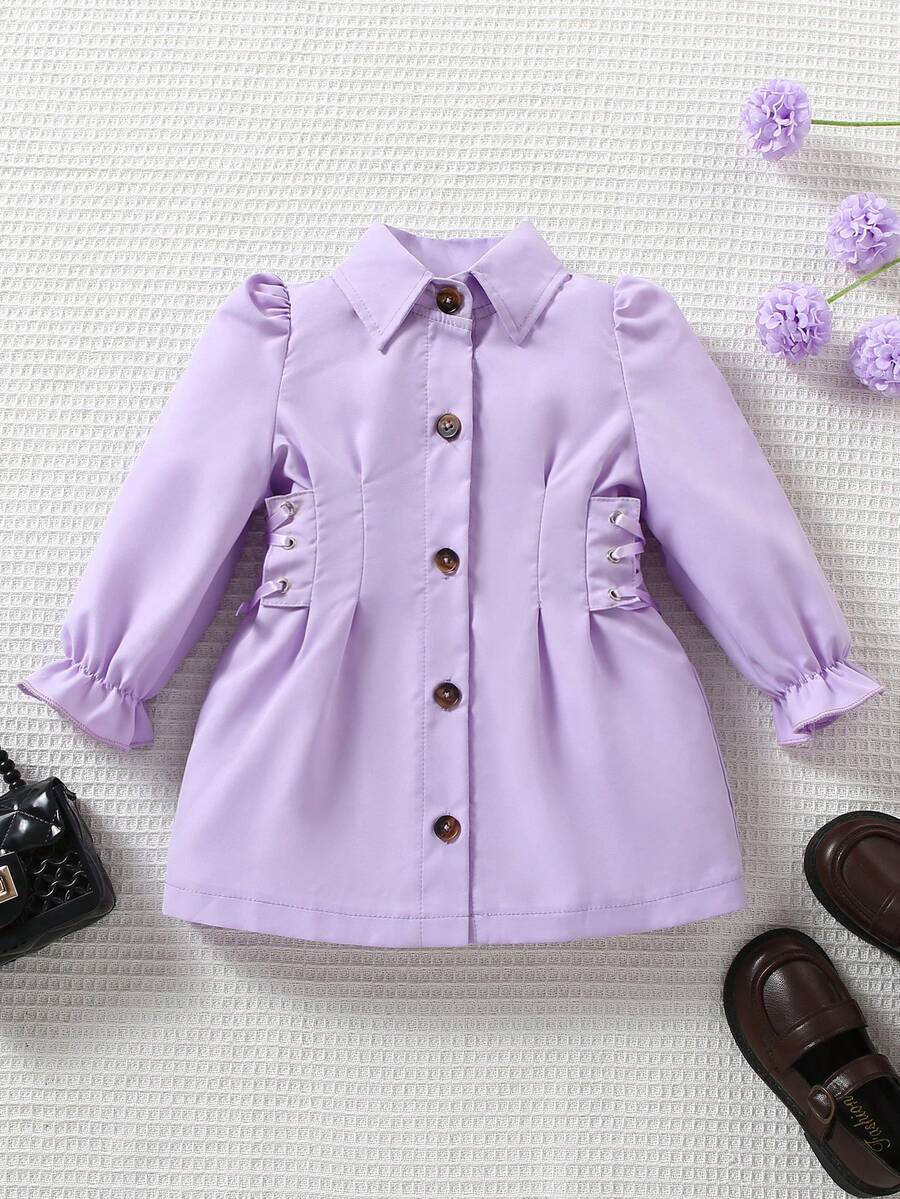 女嬰荷葉邊荷葉袖襯衫洋裝