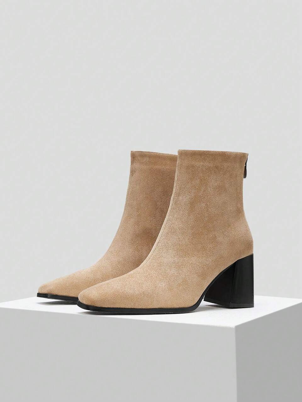 FAUX SUEDE BLOCK HEEL BOOTS