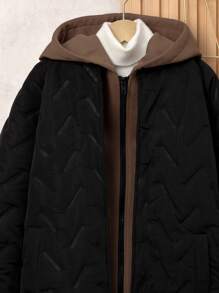 SHEIN Tween Boy 2 In 1 Zip Up Quilted Coat Without Tee - Black - View 3