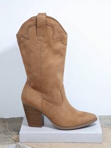 SHUZIA Vegan Suede Pointed Toe Boots, Cowboy Boots For Women - Coffee Brown - View 6