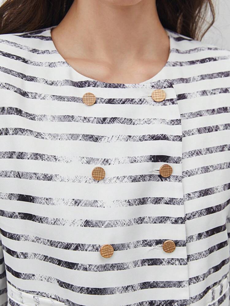 Striped Print Button Front Jacket & Skirt