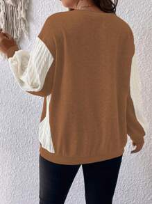 SHEIN LUNE Plus Colorblock Lantern Sleeve Sweatshirt Graduation,Back To School,Graduation,Teacher For Women,Back To School Pullover Fall Winter Sweatshirt Autumn - Brown - View 2