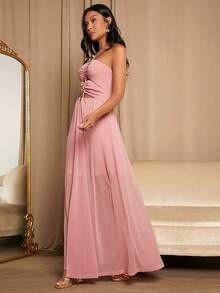 SHEIN Belle Drawstring Cut Out Front Bridesmaid Dress - Dusty Pink - View 4