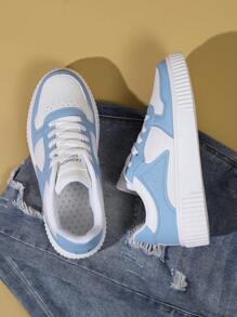 适合所有季节的秋冬女士时尚休闲运动拼色运动鞋 - 藍白色 - 查看 5