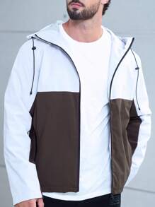 Manfinity Homme Lỏng lẻo phù hợp Nam Hai âm Áo Zip Up Hoodie Với dây rút - Xám - Xem 5