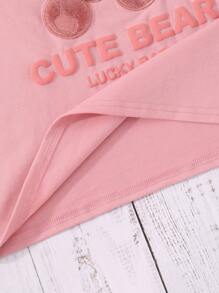 SHEIN Tween Girl Bear & Letter Graphic Tee - Pink - View 6