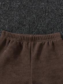 Baby Girl Button Detail Thermal Pants - Coffee Brown - View 3