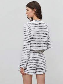 BizChic Striped Print Button Front Jacket & Skirt - Multicolor - View 2