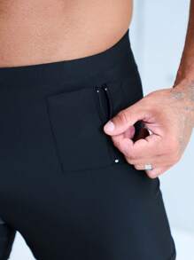 Manfinity Men Solid Zipper Detail Swim Trunks - Black - View 6