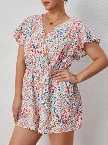 SHEIN Clasi Plus Ditsy Floral Print Butterfly Sleeve Romper