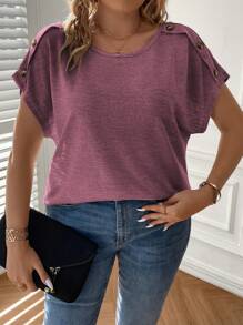 SHEIN Clasi Plus T-shirt À Bouton Manches Chauve-Souris