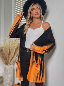 SHEIN LUNE 雙色開門襟雙口袋落肩袖外套 - 彩色 - 查看 4