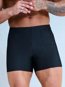Manfinity Men Solid Zipper Detail Swim Trunks - Black - View 4