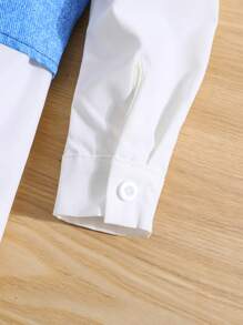 SHEIN Young Girl Puff Sleeve Shirt & Button Front Vest - Multicolor - View 5