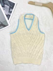 SHEIN Unity 拼接邊麻花編織上衣 - 米色 - 查看 1