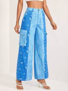 GARANCE In hoa Ditsy Túi nắp bên cạnh Quần ống rộng - Màu xanh lam - Xem 4