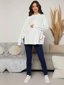 SHEIN Maternity Knot Side Sweatshirt - White - View 3