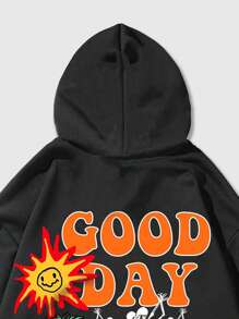 ROMWE MEN Street Life Hoodie Térmico Con Cordón Y Mensaje Gráfico Para Hombre - Negro - Ver 3