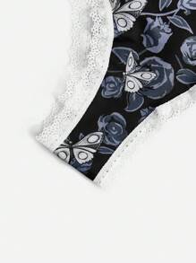 Corpse Bride | ROMWE 3pack Floral Print Contrast Lace Thong Set - Multicolor - View 3