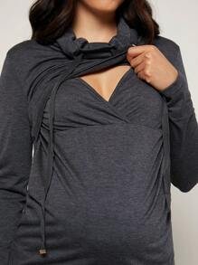 SHEIN Camiseta de manga larga de lactancia con cordón de maternidad