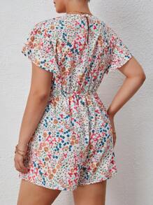 SHEIN Clasi Plus Ditsy Floral Print Butterfly Sleeve Romper