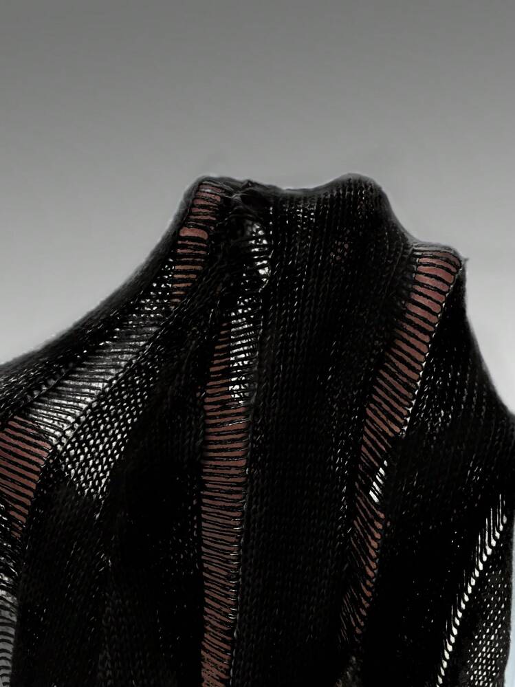 Chiquease Fledermausärmel Gerippter Strickpullover Herbst Winter Pullover - Schwarz - Übersicht 7