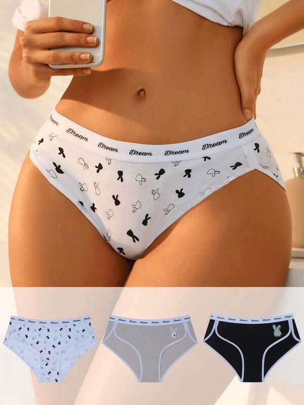 Eraneu 3 piezas Calzoncillos con estampado de letra y dibujos animados unido en contraste