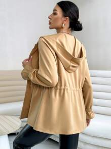 SHEIN Essnce 荷葉袖腰部抽繩連帽外套 - 黃色 - 查看 2