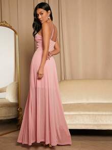 SHEIN Belle Drawstring Cut Out Front Bridesmaid Dress - Dusty Pink - View 2